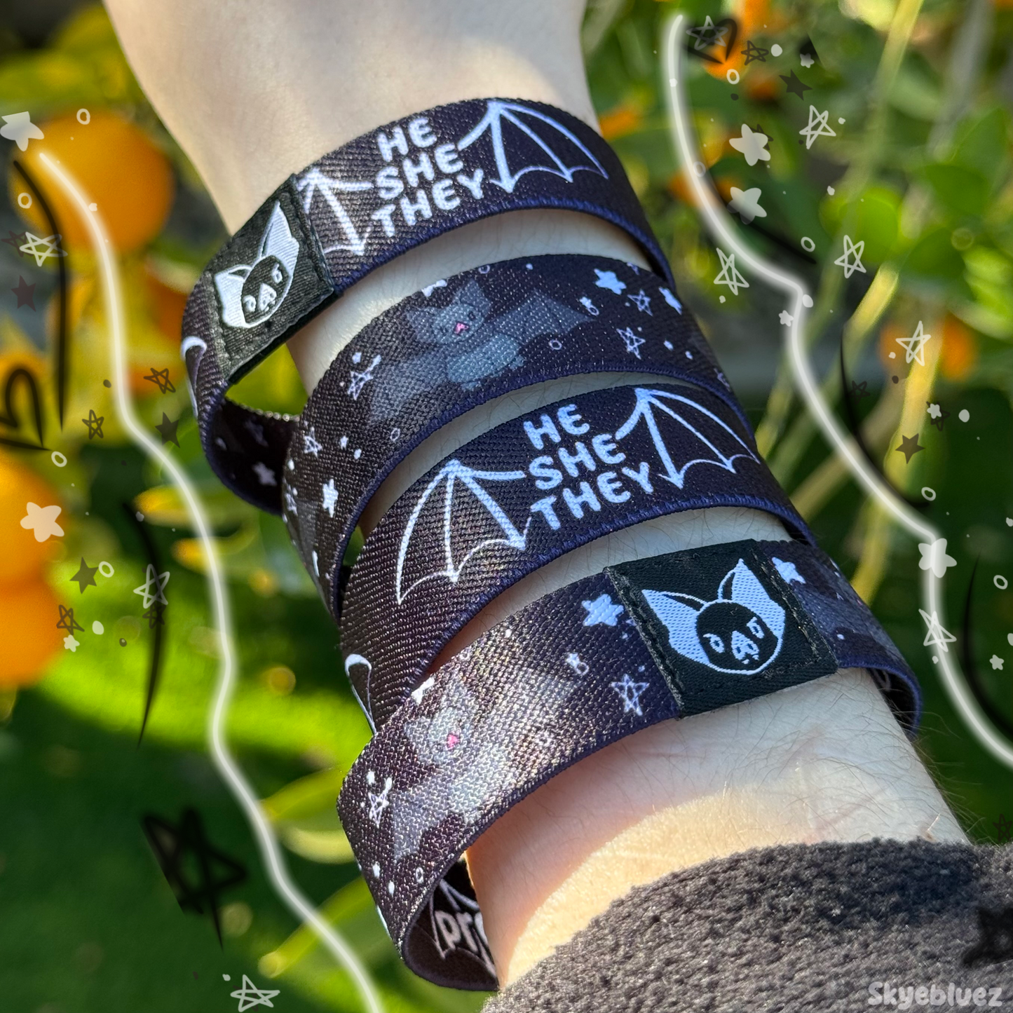 He/She/They Pronouns Bat Bracelet - Double-Sided Elastic Wristband
