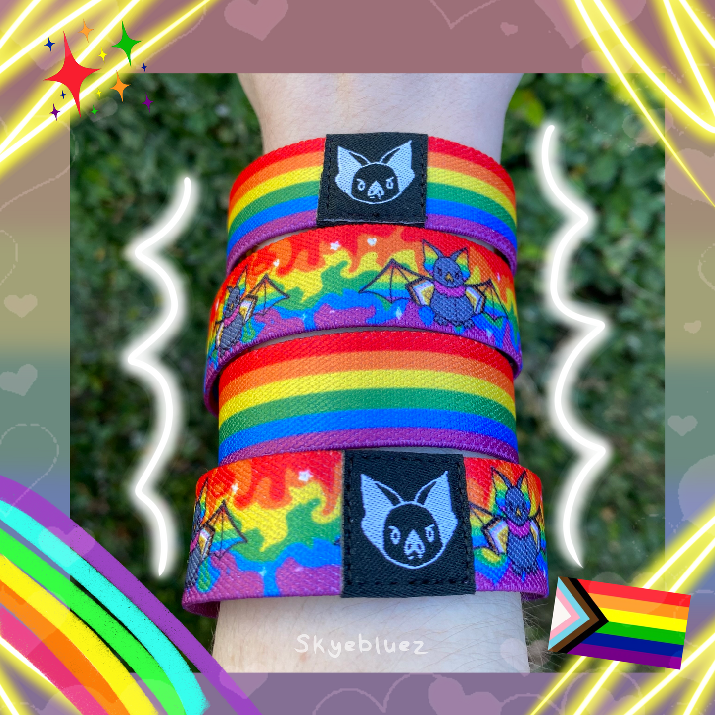 Pulsera Pride Bat - Pulsera elástica Gay Progress Pride