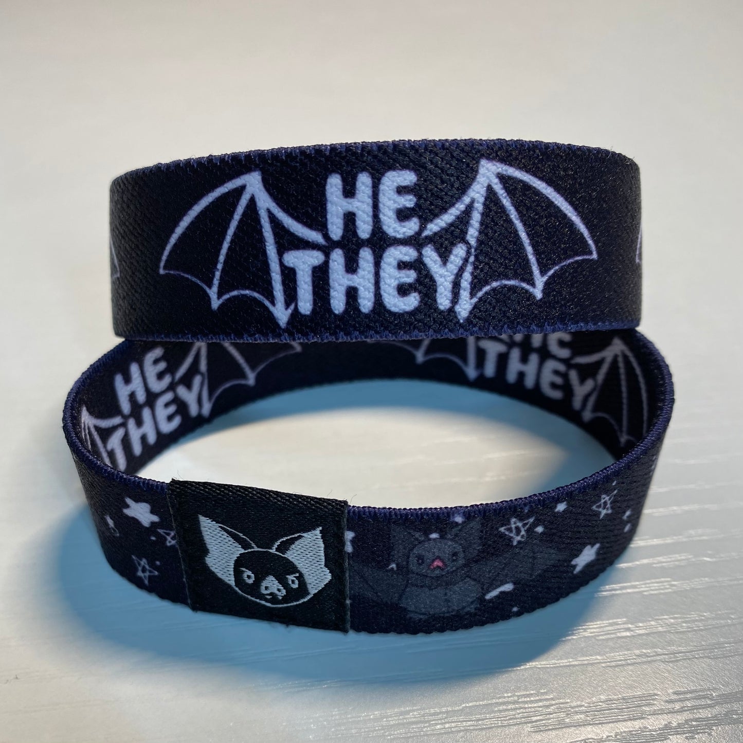 He/They Pronouns Bat Bracelet - Double-Sided Elastic Wristband