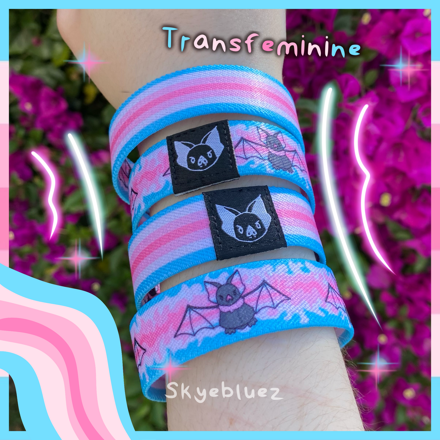 Transfem Bat Bracelet - Trans Pride Elastic Wristband