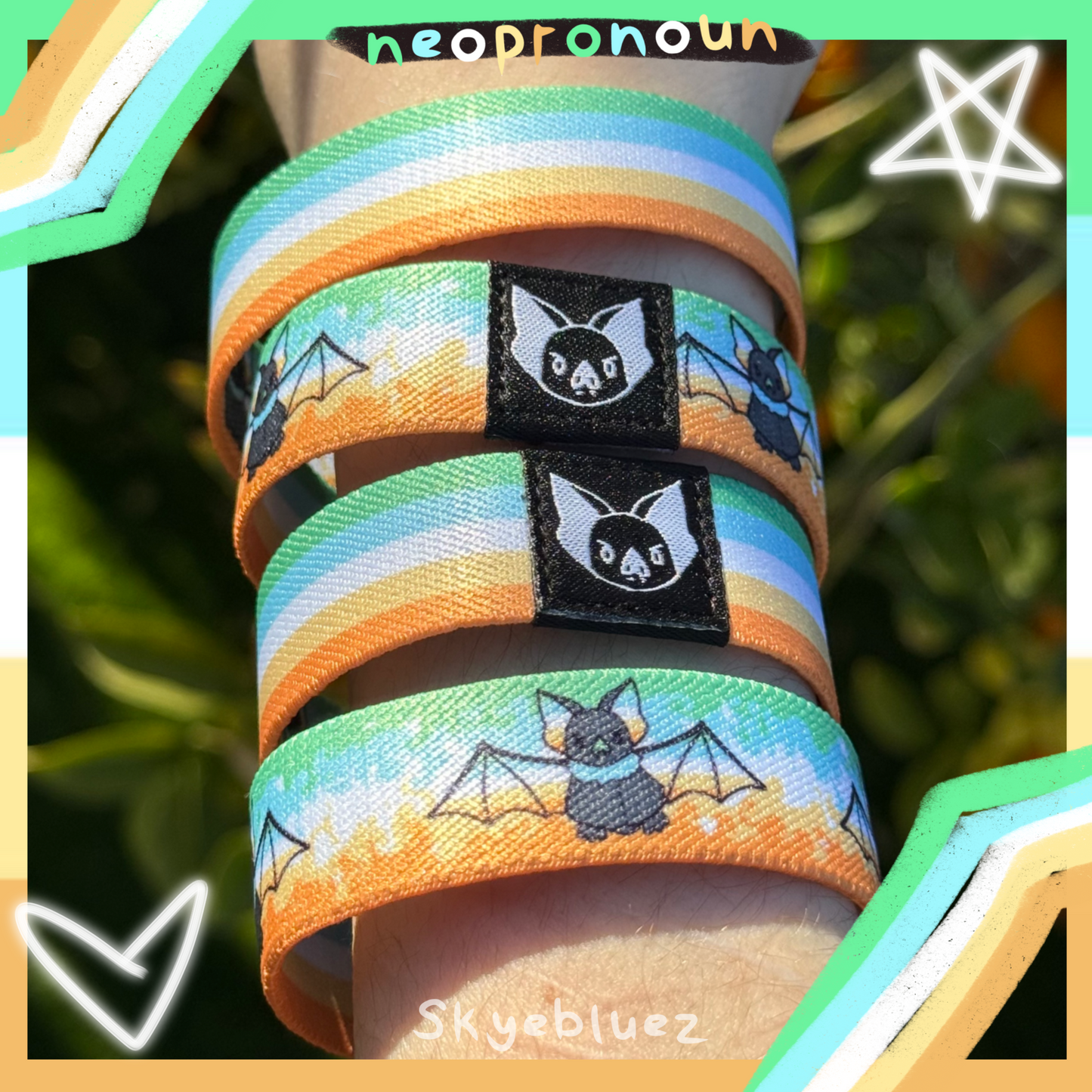 Neopronouns Bat Bracelet - Double-Sided Elastic Wristband
