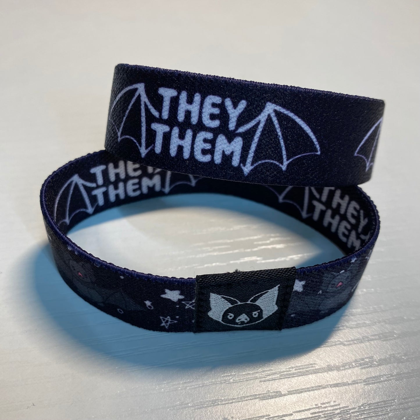 They/Them Pronouns Bat Bracelet - Double-Sided Elastic Wristband