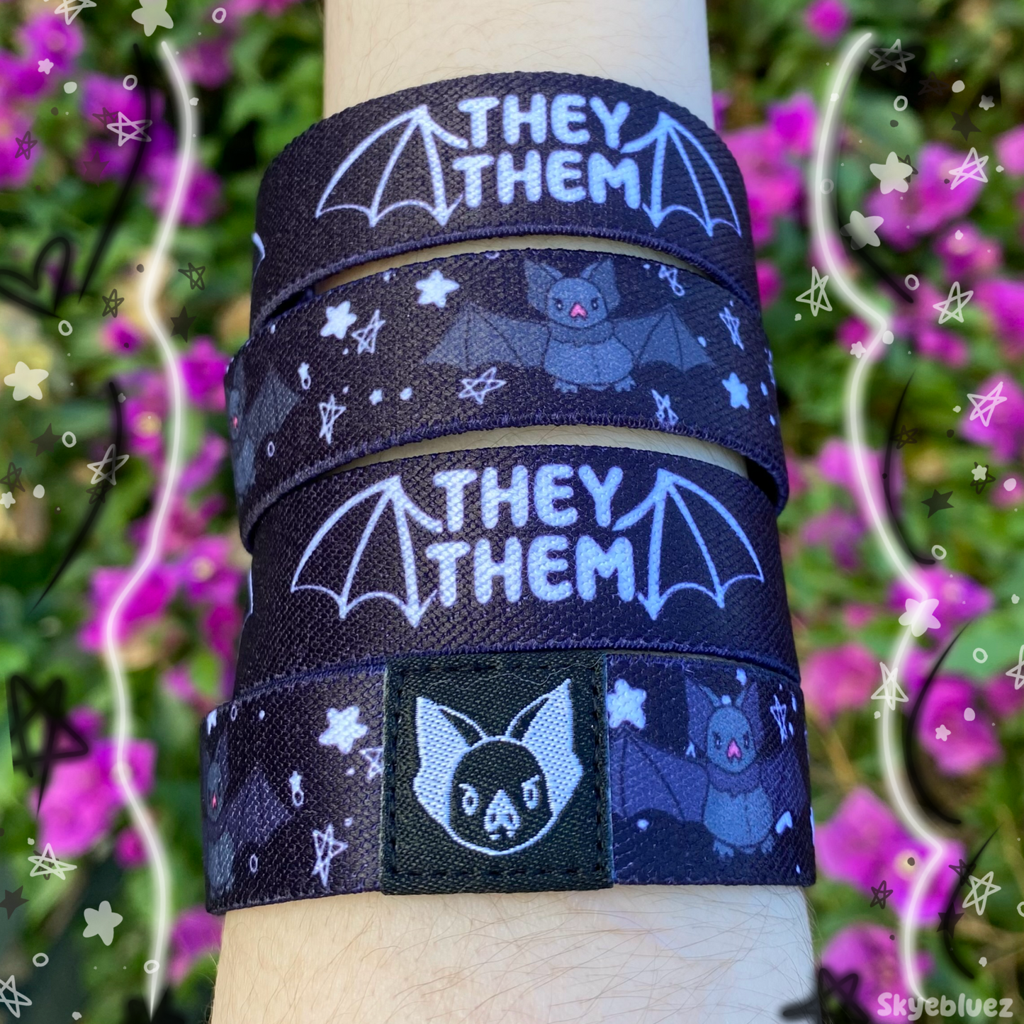 They/Them Pronouns Bat Bracelet - Double-Sided Elastic Wristband