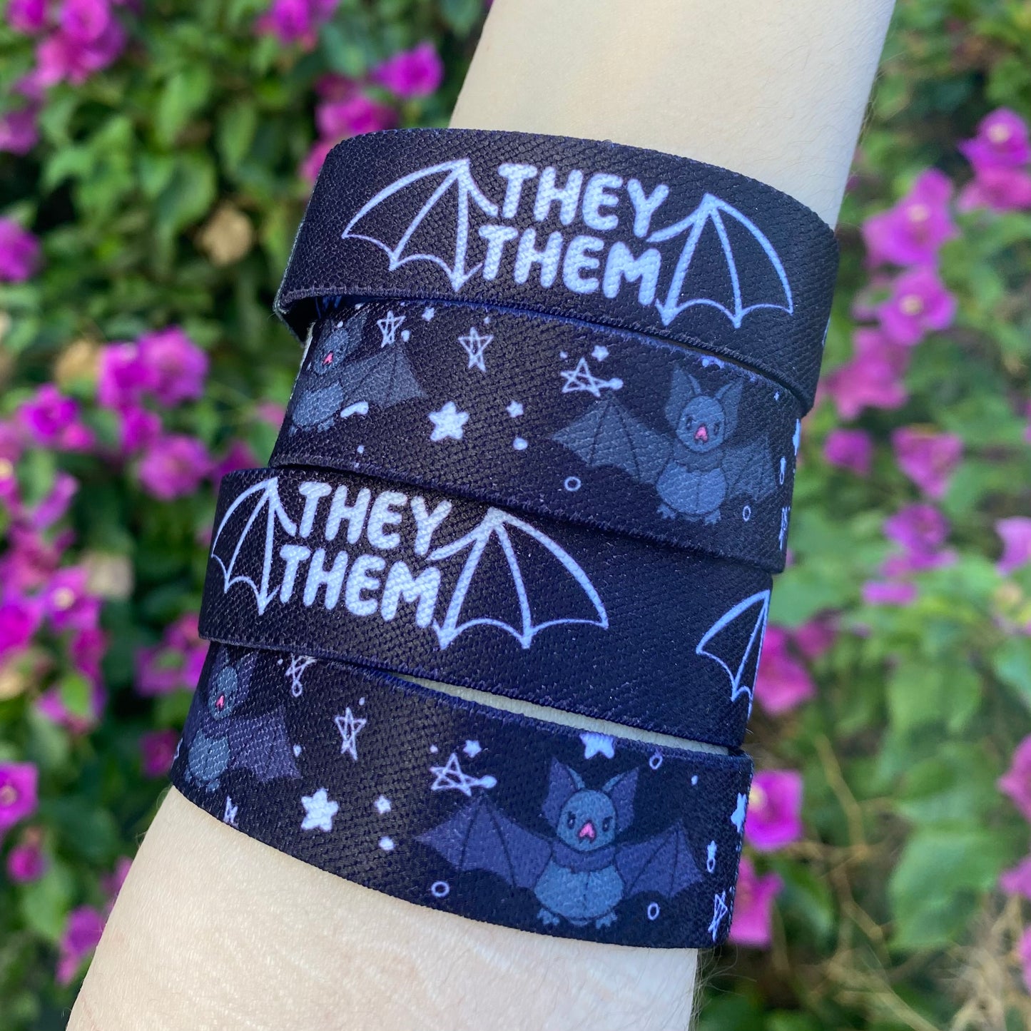 They/Them Pronouns Bat Bracelet - Double-Sided Elastic Wristband