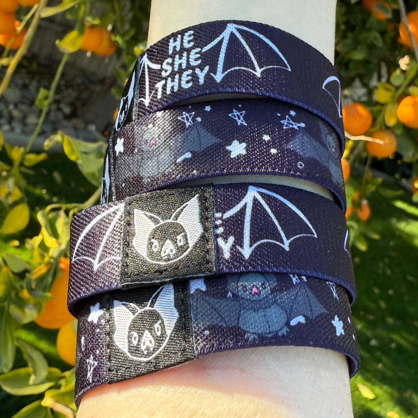 He/She/They Pronouns Bat Bracelet - Double-Sided Elastic Wristband