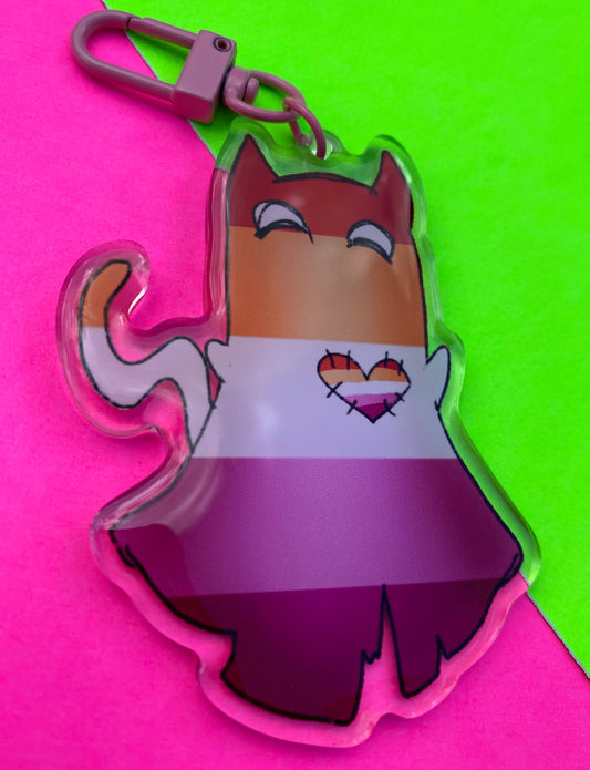 Lesbian Pride Ghost Cat 3” Acrylic Keychain
