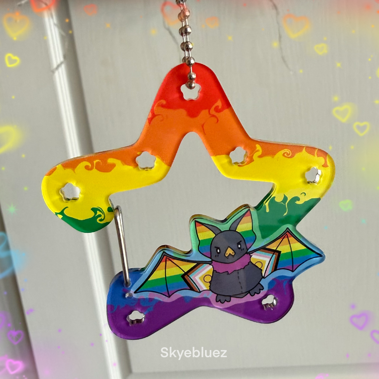 Rainbow Bat Acrylic Carabiner