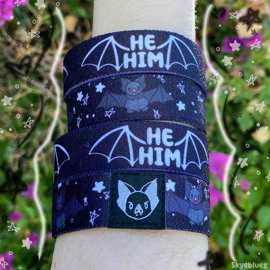 He/Him Pronouns Bat Bracelet - Double-Sided Elastic Wristband