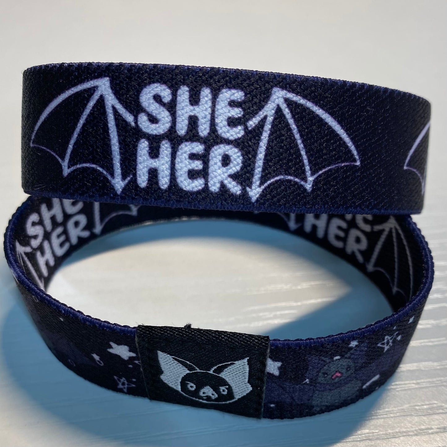 She/Her Pronouns Bat Bracelet - Double-Sided Elastic Wristband