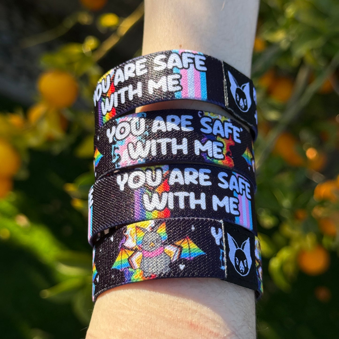 You Are Safe With Me Bat Bracelet -Pride Elastic Wristband