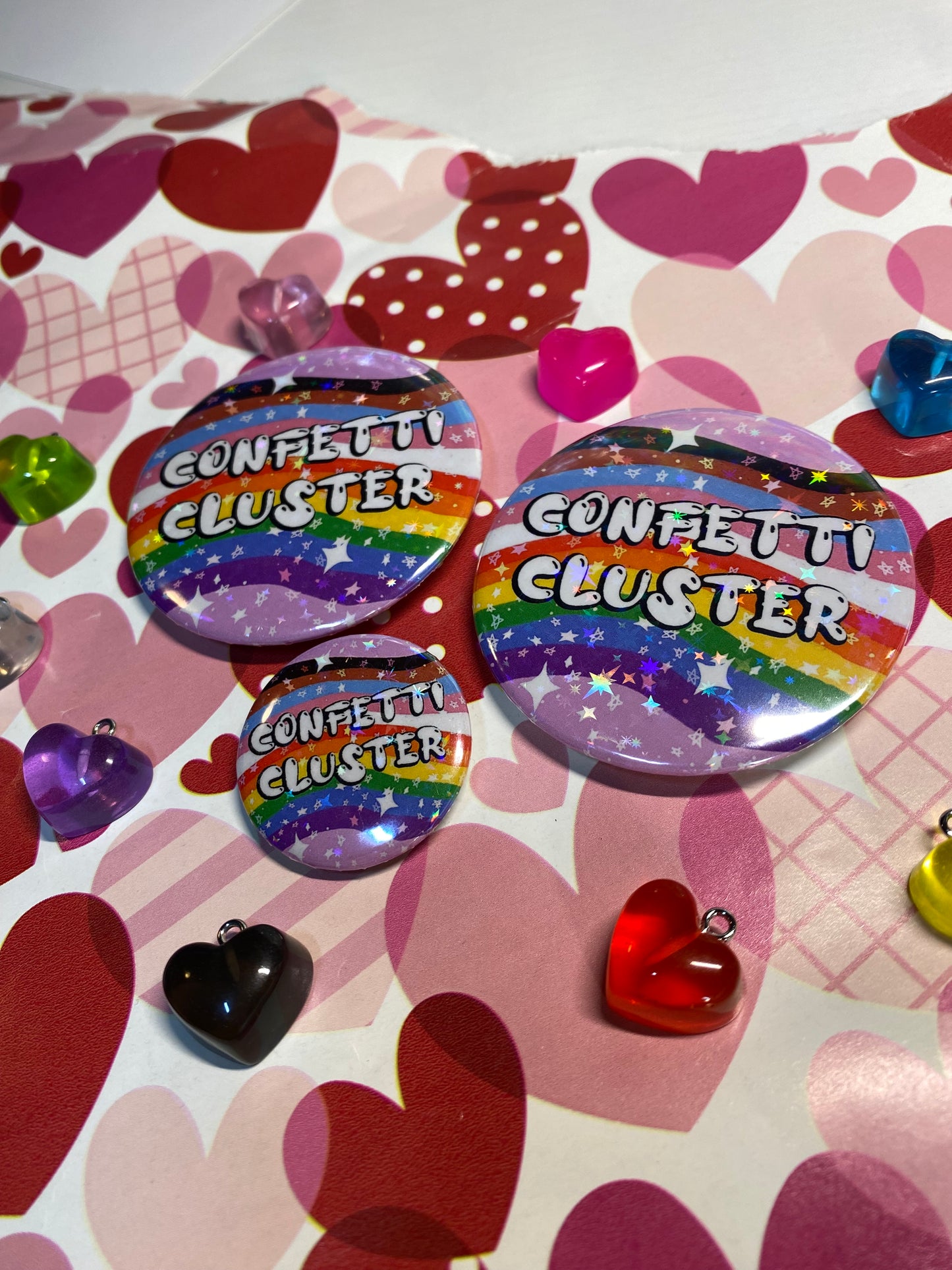 Confetti Cluster holographic Pride Button