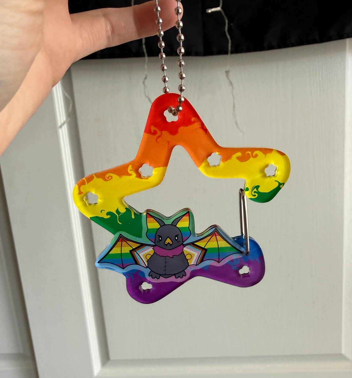 Rainbow Bat Acrylic Carabiner