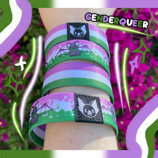 Genderqueer Bat Bracelet - Trans Pride Elastic Wristband