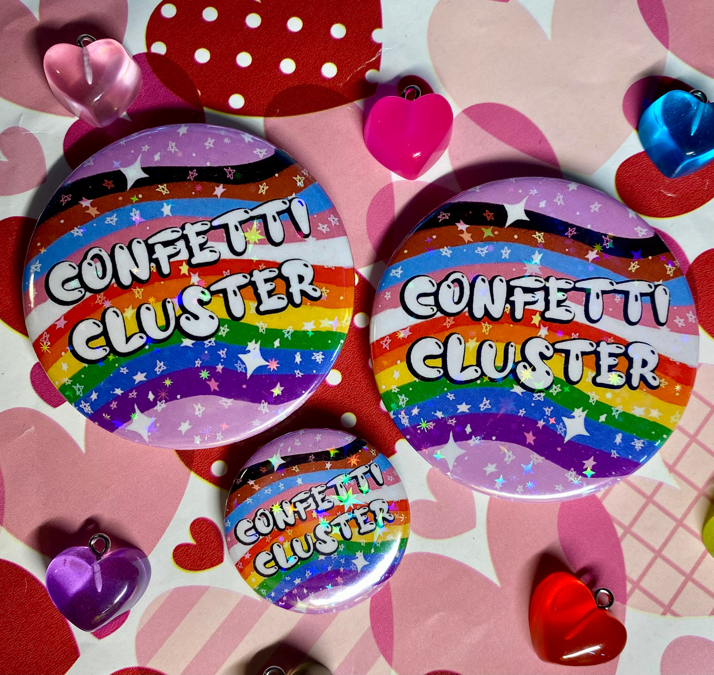 Confetti Cluster holographic Pride Button