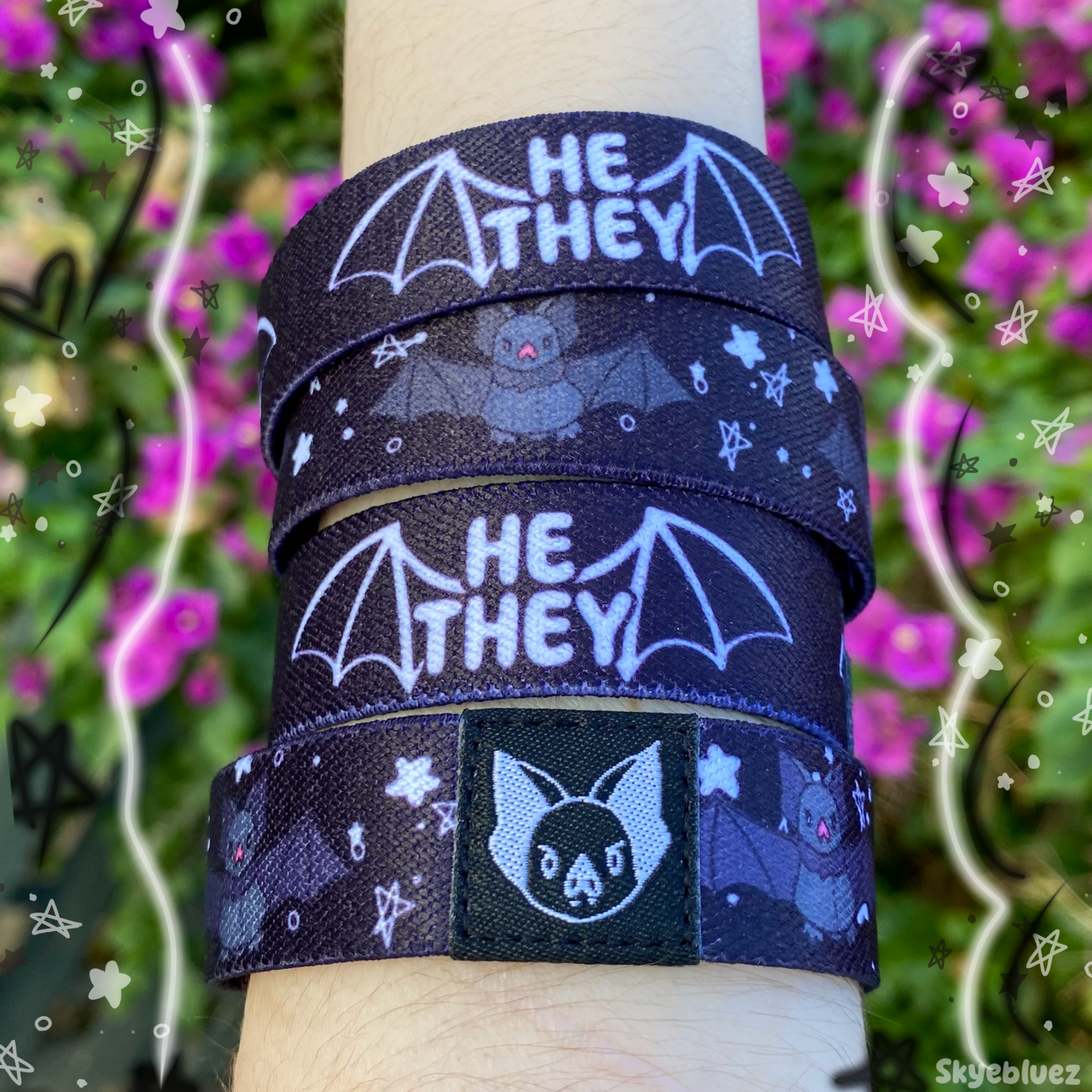 He/They Pronouns Bat Bracelet - Double-Sided Elastic Wristband