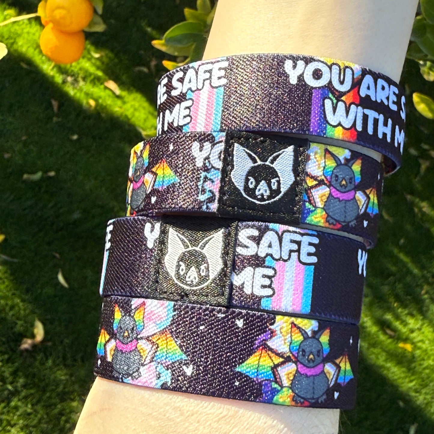 You Are Safe With Me Bat Bracelet -Pride Elastic Wristband