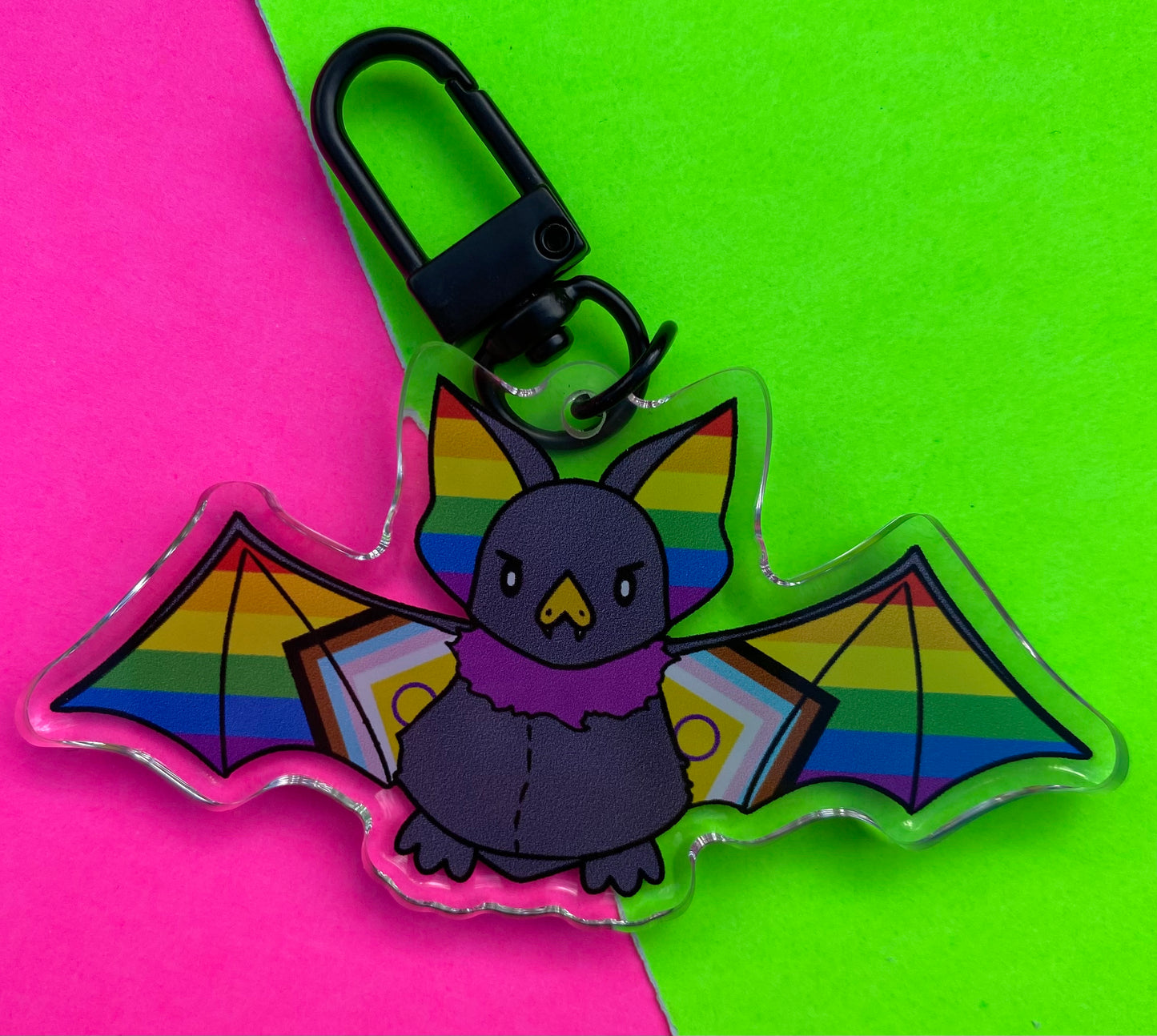 Progress Pride Bat 3” Acrylic Keychain