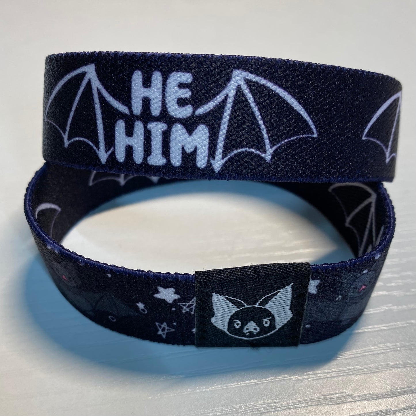 He/Him Pronouns Bat Bracelet - Double-Sided Elastic Wristband