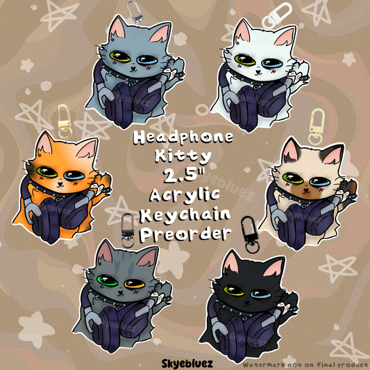 Headphone Cat 2.5” Acrylic Keychain ‼️PREORDER‼️