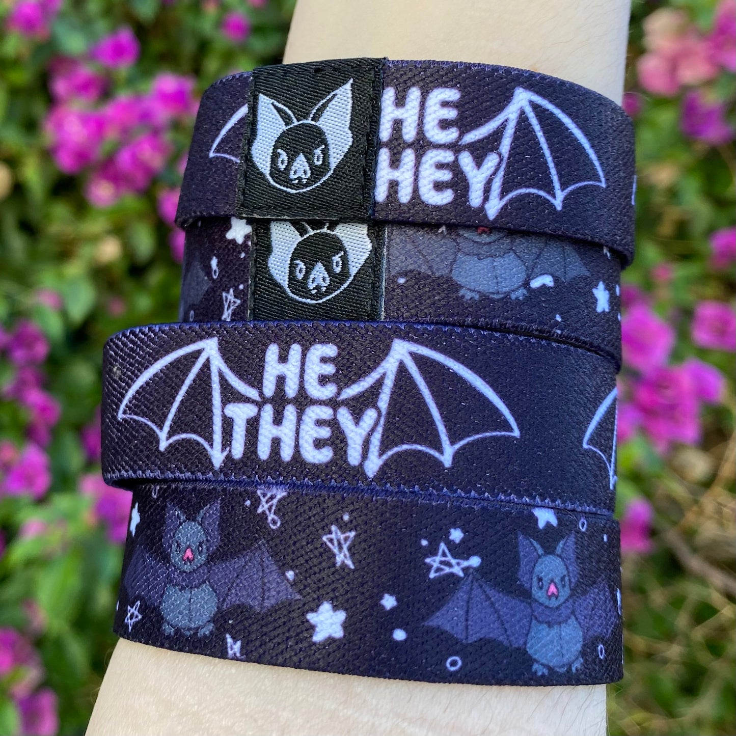 He/They Pronouns Bat Bracelet - Double-Sided Elastic Wristband