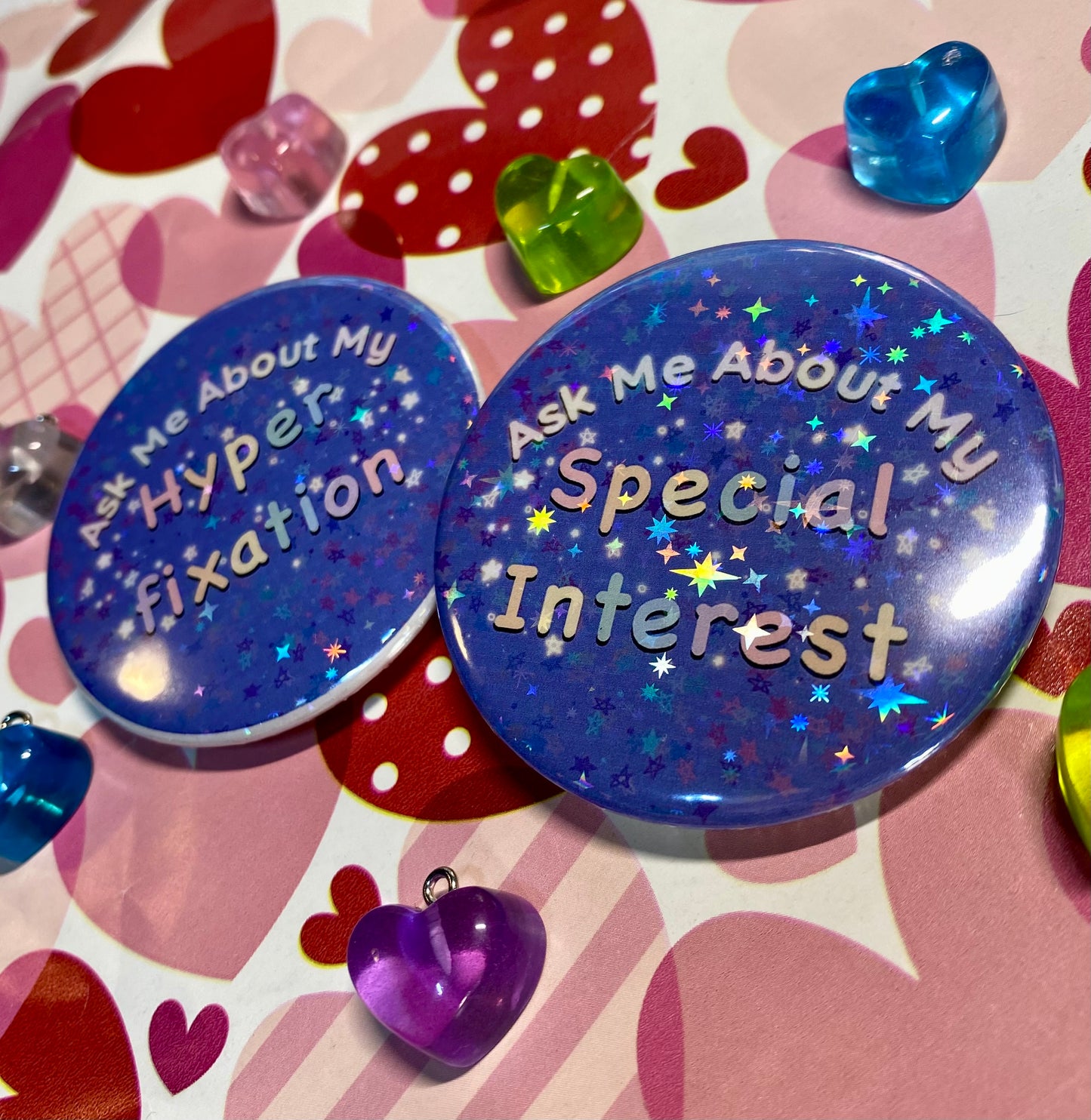 Ask me About My Special interest/ Hyper fixation | Holographic Pin Button