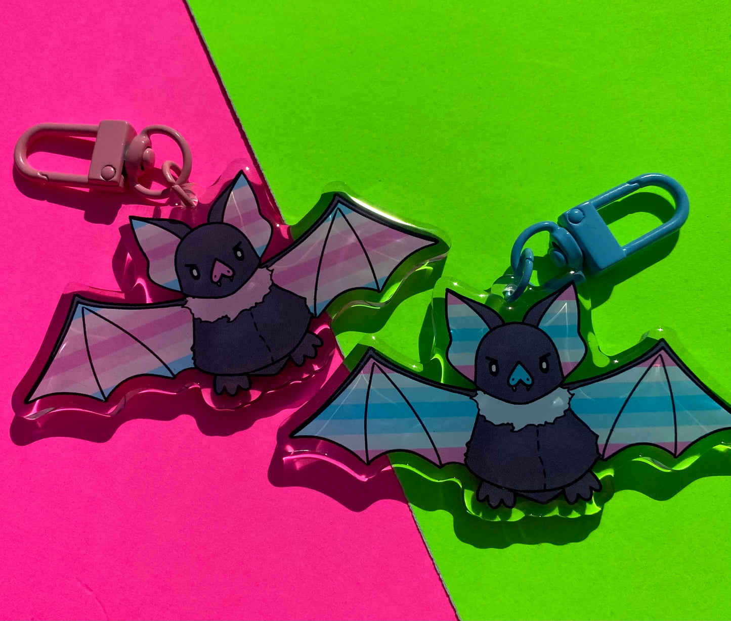 Transfem / Transmasc Pride Bat 3” Acrylic Keychain