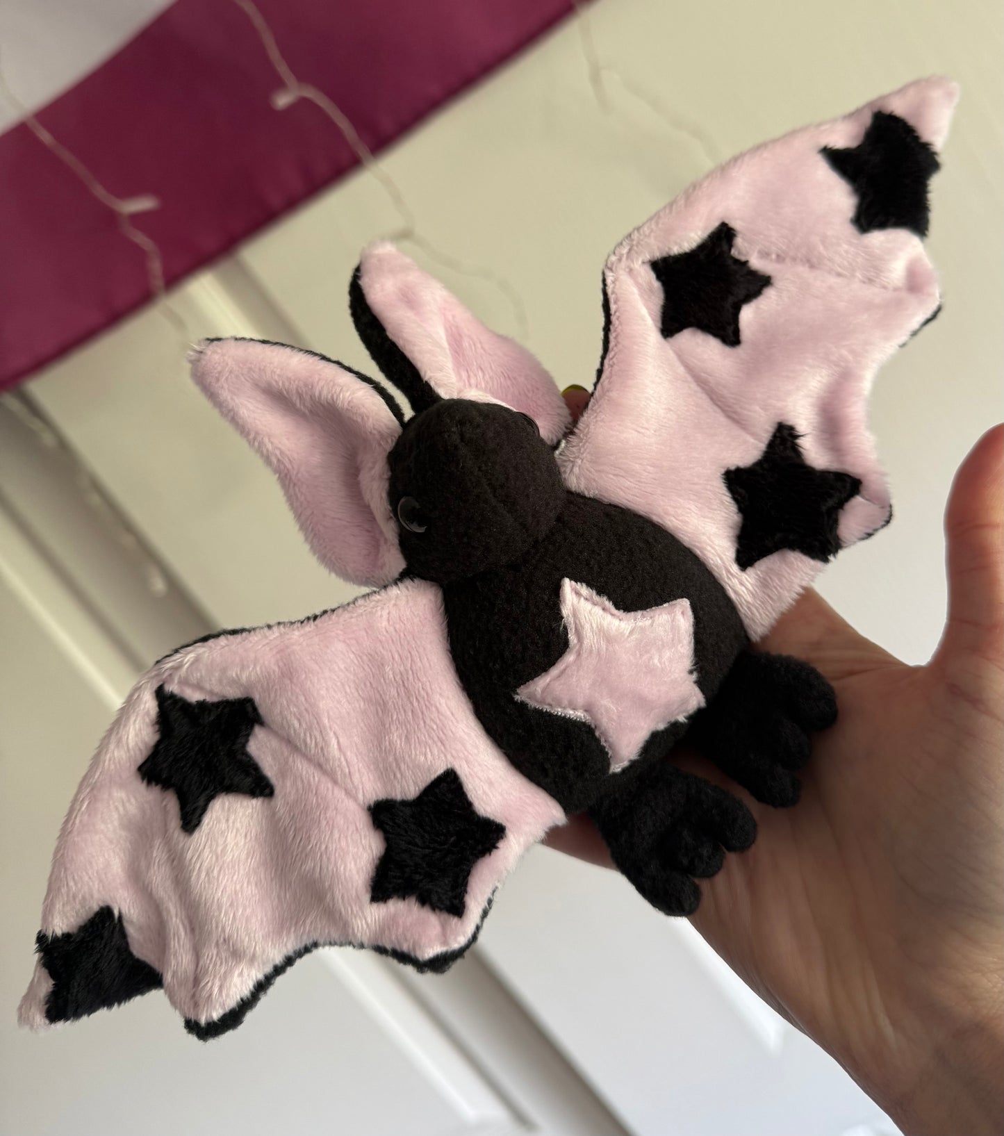 Pastel Pink and Black Star Bat plushie (Ready to ship)