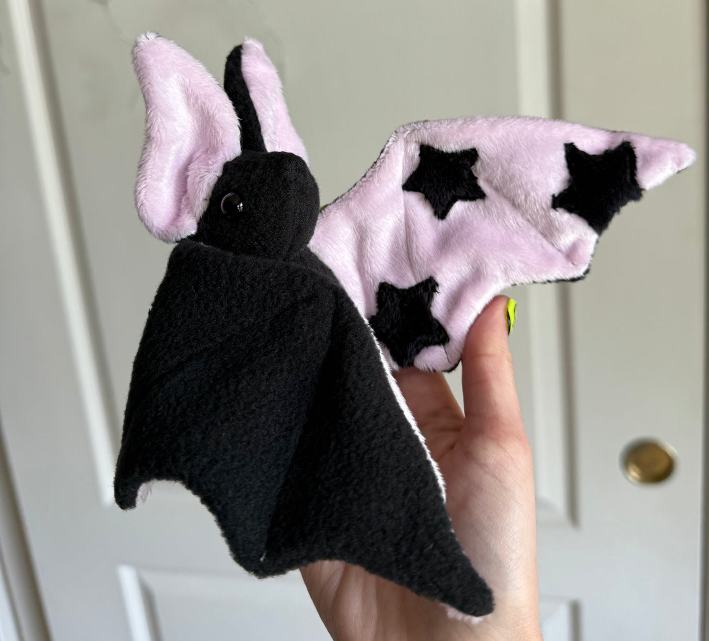 Pastel Pink and Black Star Bat plushie (Ready to ship)