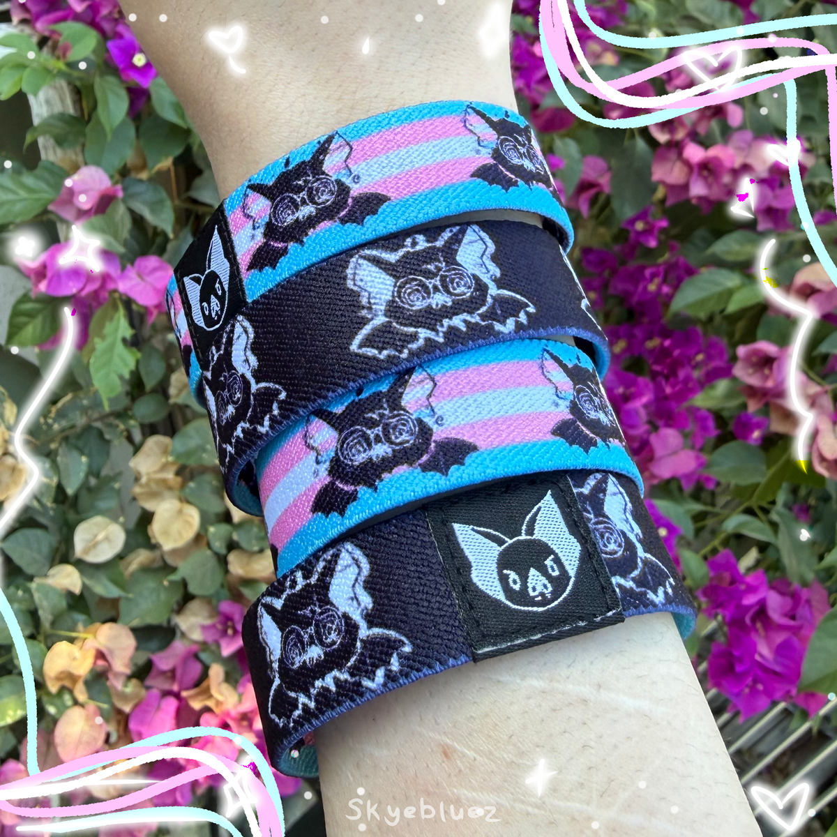 Discreet Trans Bat Bracelet -  Elastic Wristband. Double sided