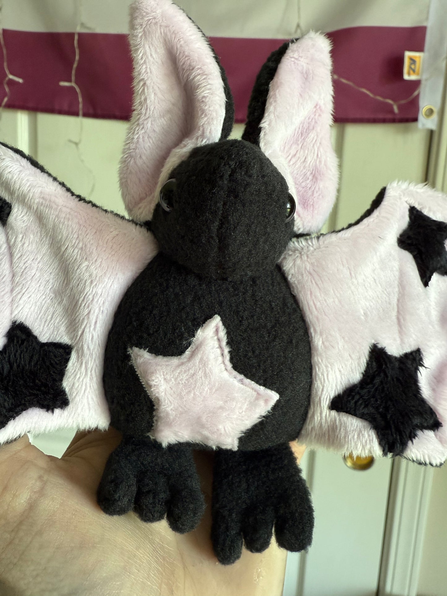 Pastel Pink and Black Star Bat plushie (Ready to ship)