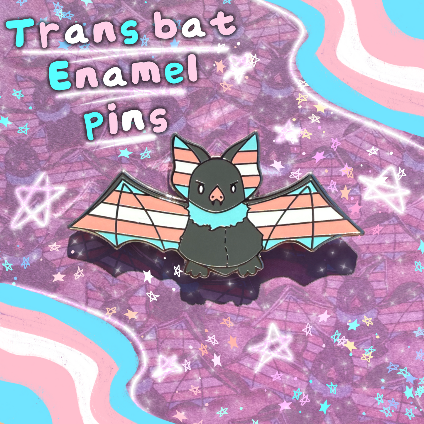Transgender Bat Enamel Pin 1.75”